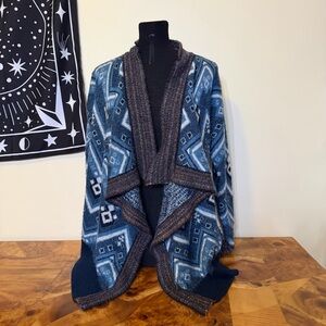 Knit Cardigan Womens M Blue Southwestern Open Front Boho Pink Rose